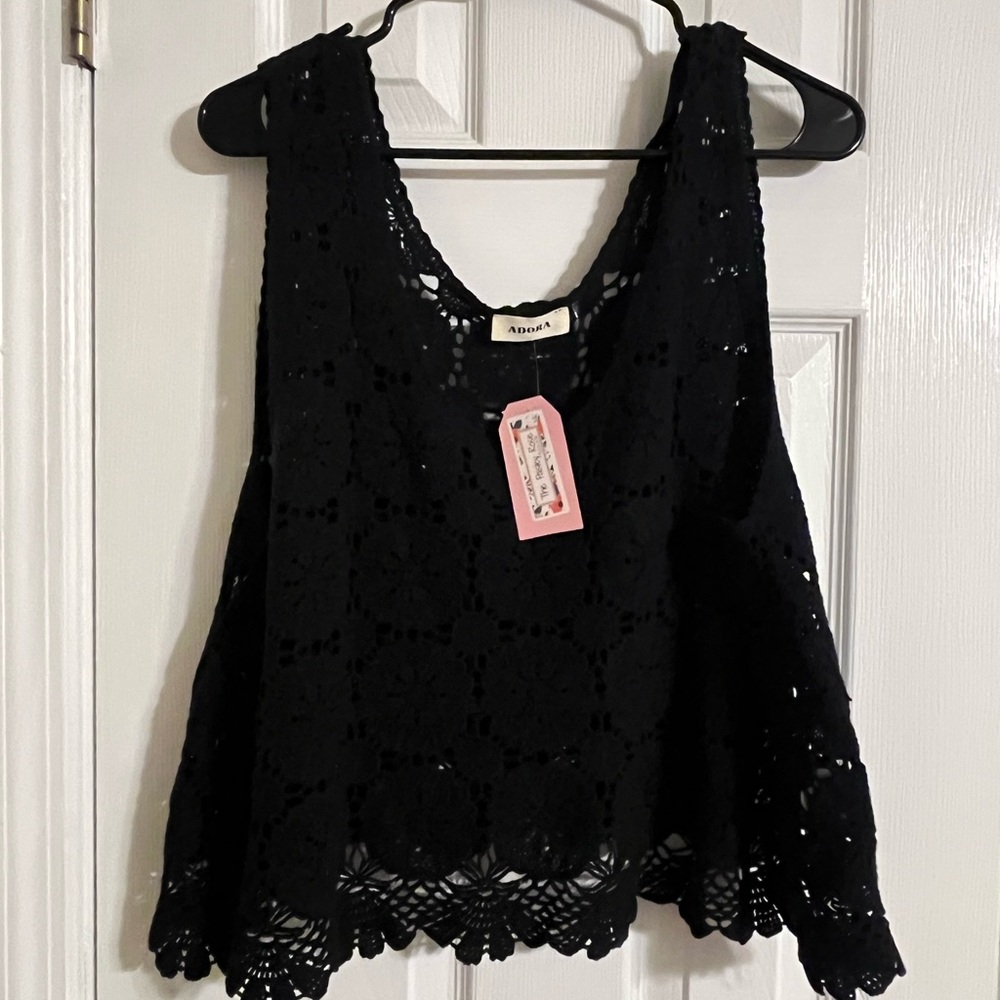 ADORA Black Crochet Tank Top